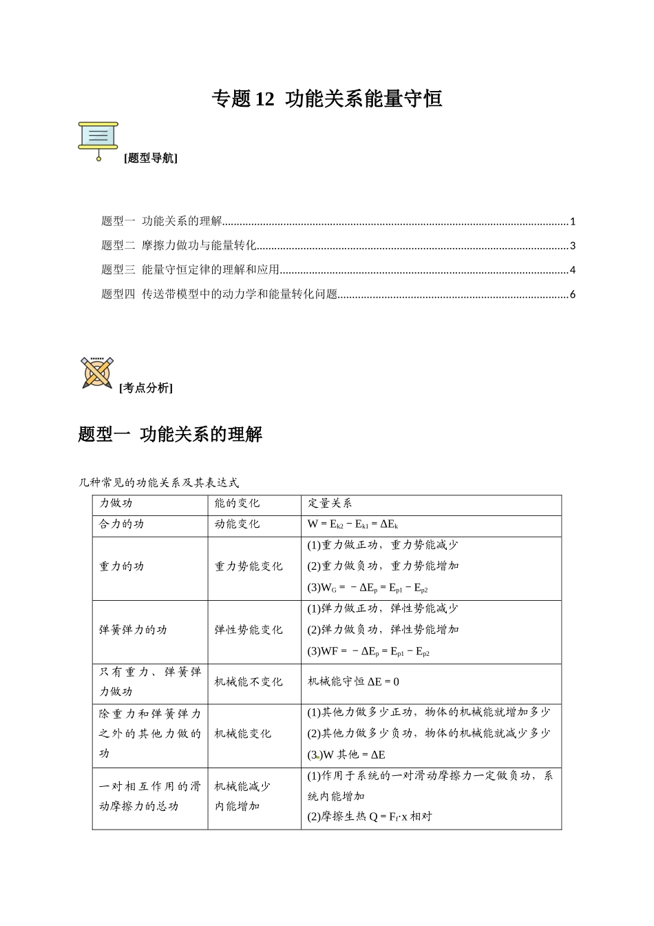 高考冲刺物理热点知识讲练与题型归纳（全国通用）-专题12  功能关系能量守恒（原卷版）.docx_第1页