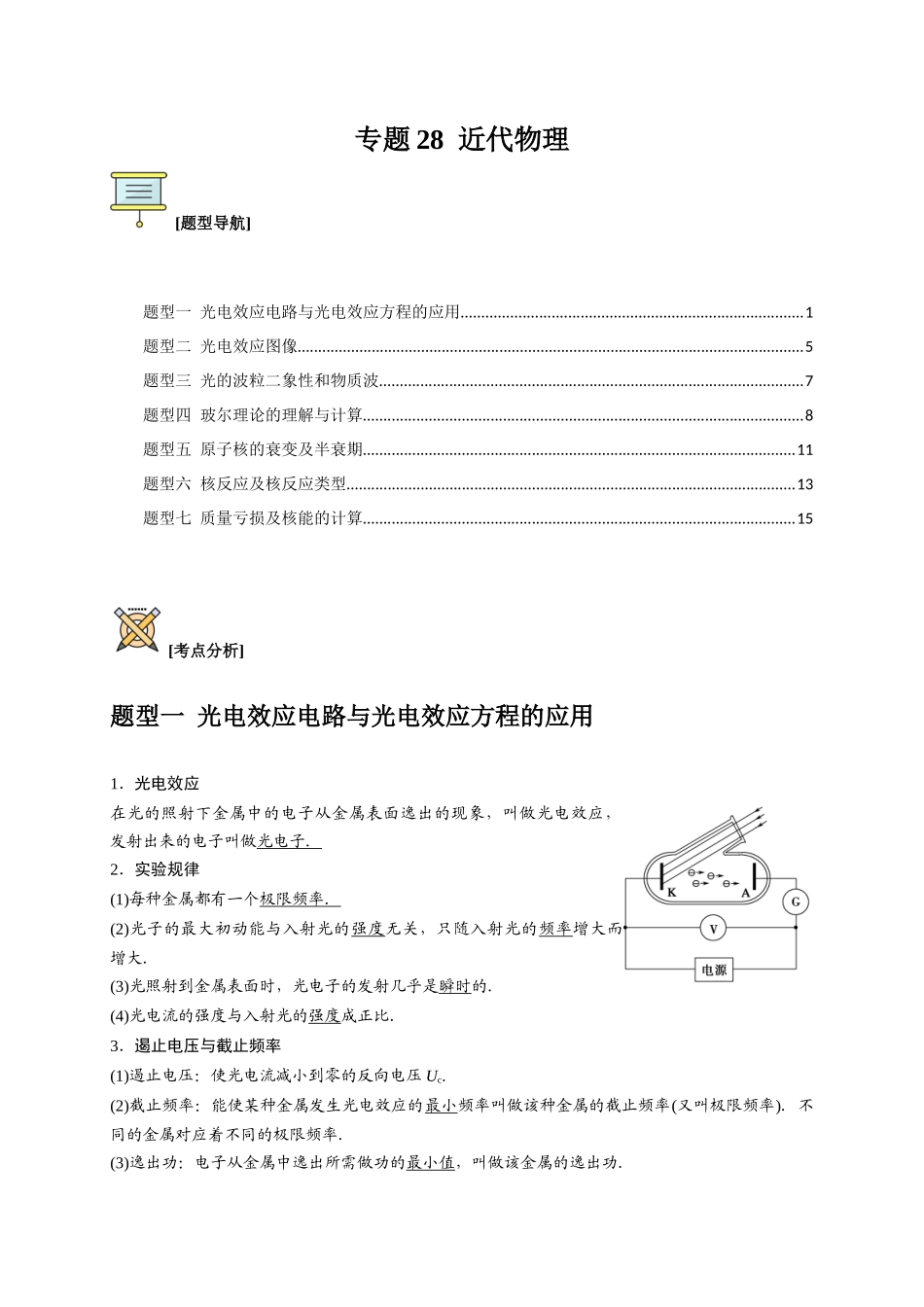 高考冲刺物理热点知识讲练与题型归纳（全国通用）-专题28  近代物理（原卷版）.docx_第1页
