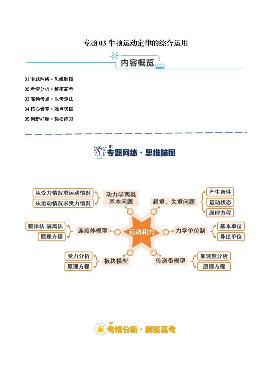 高考物理二轮复习高频考点追踪与预测（新高考专用）-专题03 牛顿运动定律的综合运用（讲义）（解析版）.docx_第1页