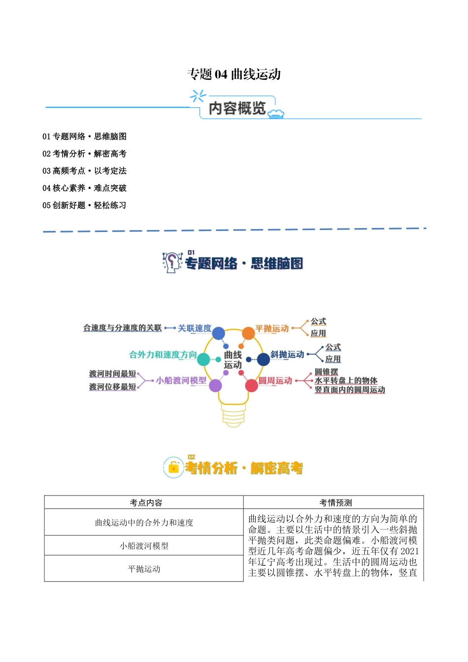 高考物理二轮复习高频考点追踪与预测（新高考专用）-专题04 曲线运动（讲义）（解析版）.docx_第1页