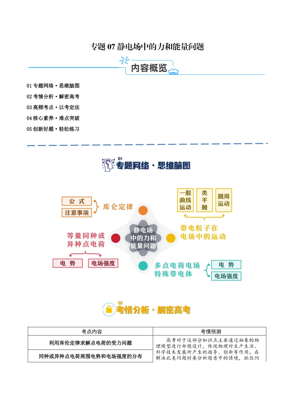 高考物理二轮复习高频考点追踪与预测（新高考专用）-专题07 静电场中的力和能量问题（讲义）（解析版）.docx_第1页
