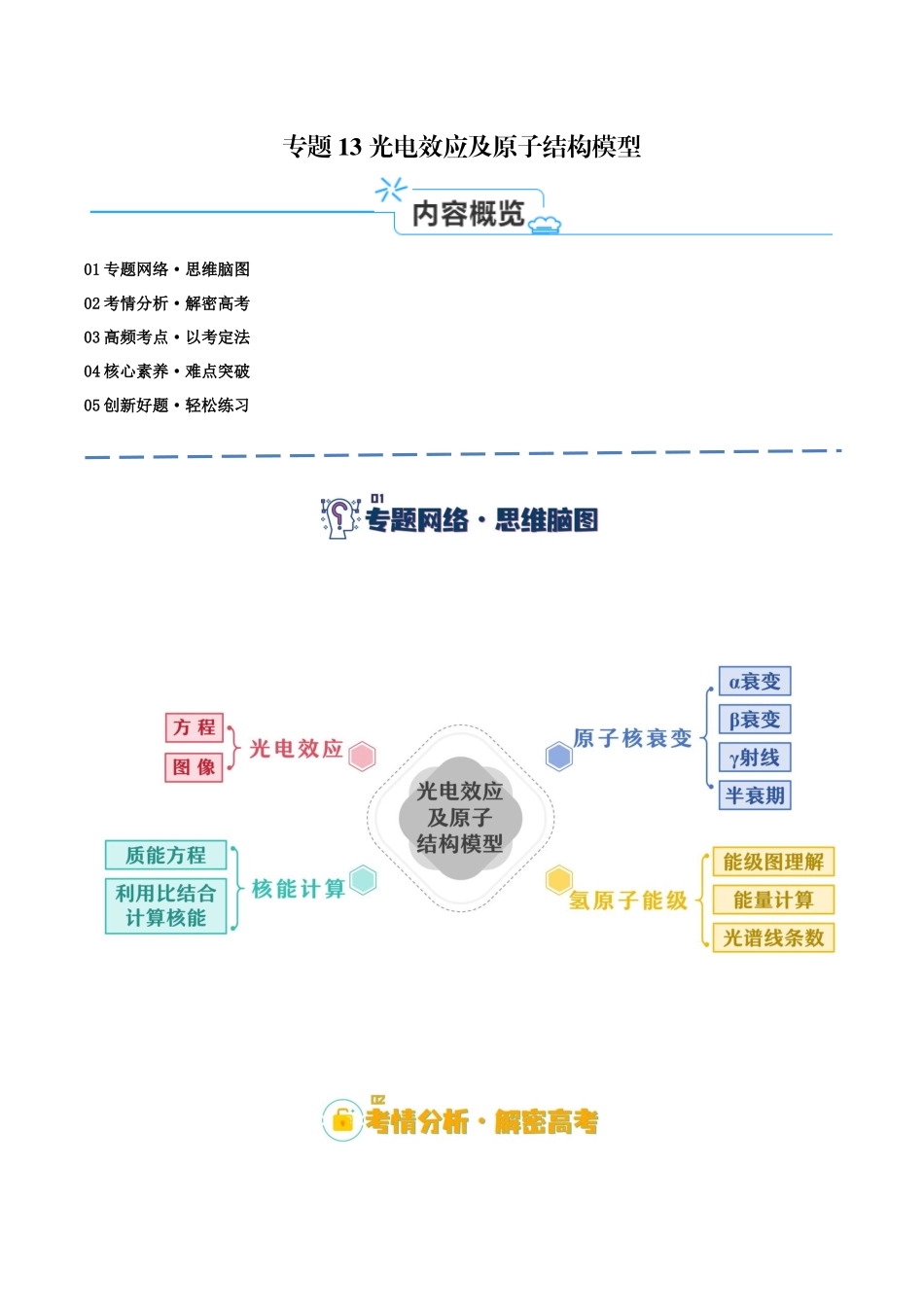 高考物理二轮复习高频考点追踪与预测（新高考专用）-专题13 光电效应及原子结构模型（讲义）（解析版）.docx_第1页