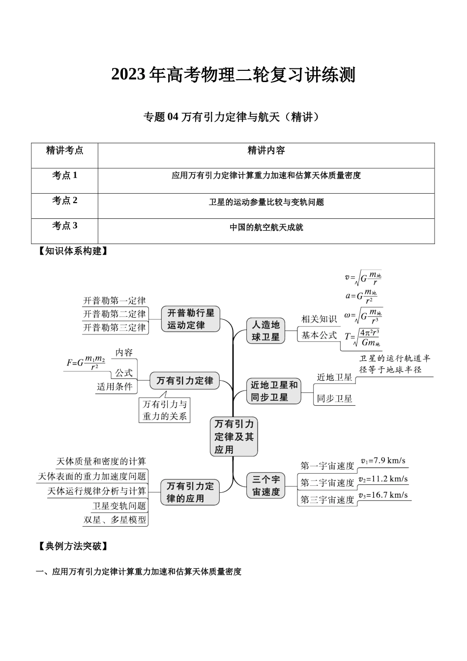 高考物理二轮复习讲练测 （全国通用）-专题04 万有引力定律与航天（精讲）.docx_第1页