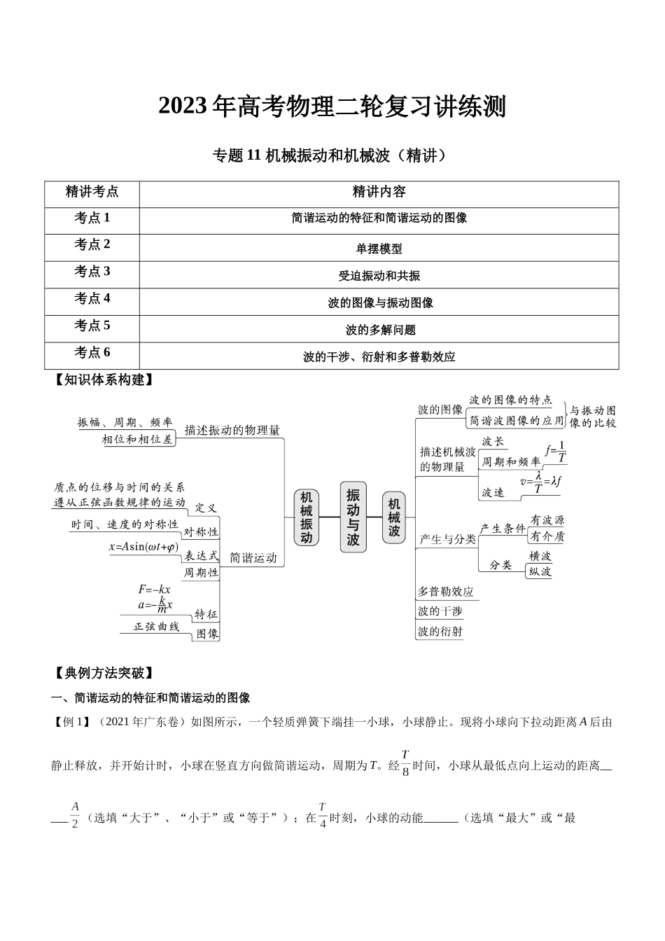 高考物理二轮复习讲练测 （全国通用）-专题11 机械振动和机械波（精讲）.docx_第1页