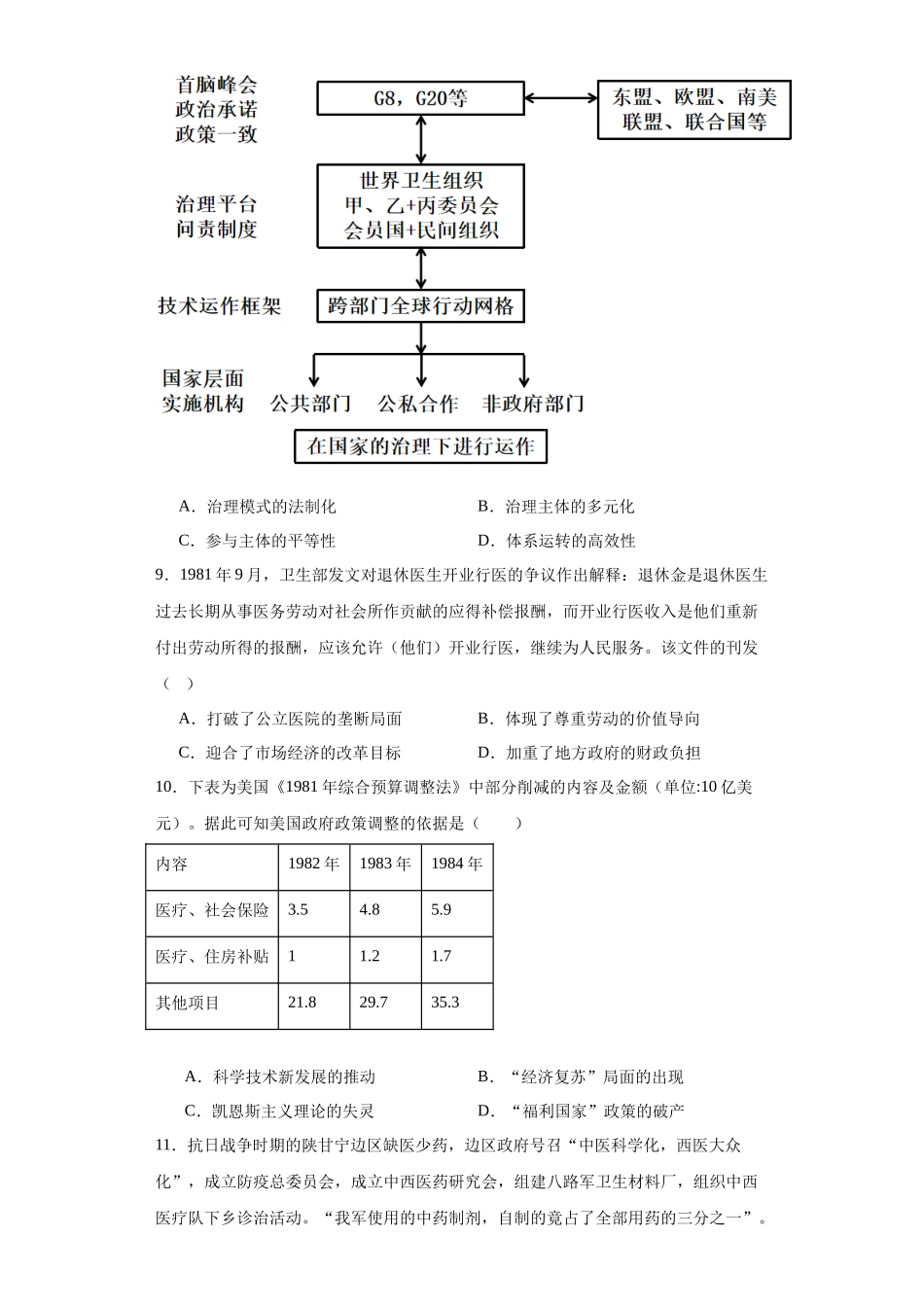 高三历史统编版二轮复习专项训练-现代医疗卫生体系与社会生活专项练习--高三历史统编版二轮复习原卷版.docx_第3页