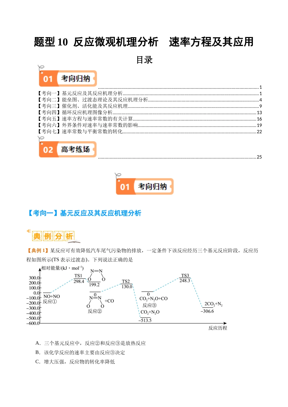 化学二轮热点题型归纳与变式演练-题型10 反应微观机理分析 速率方程及其应用  （解析版）.docx_第1页