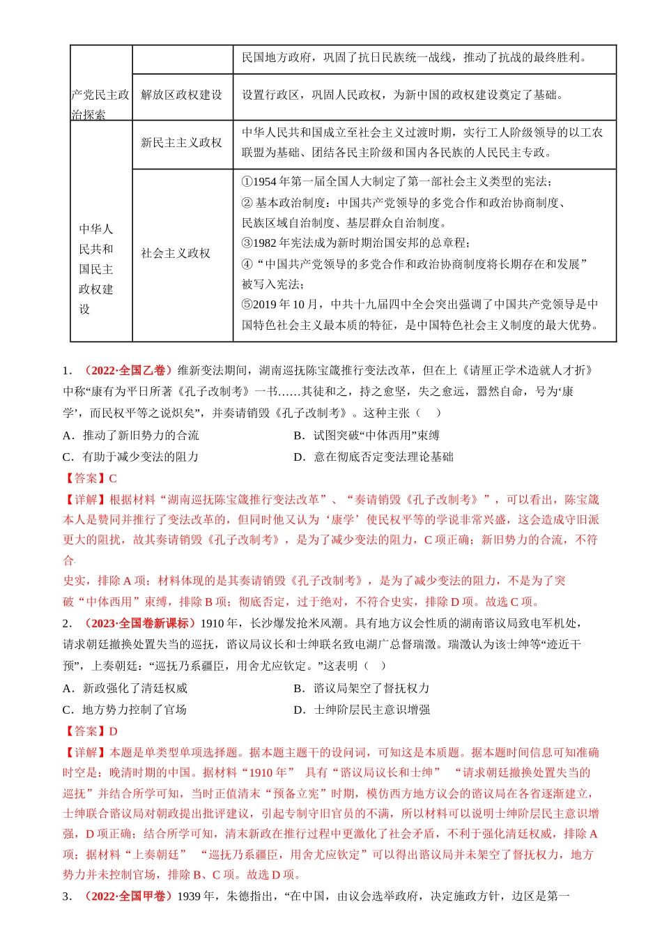 历史二轮复习讲练测（新教材新高一高二高三高考）-高考热点03 制度自信，国家治理（讲义）（解析版）.docx_第2页