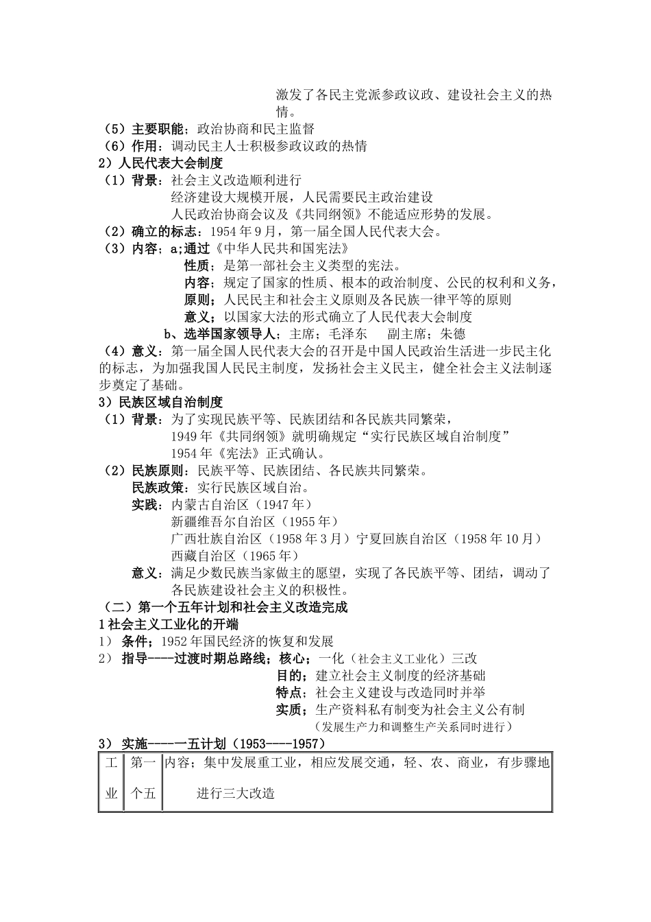 人民版历史二轮专题复习-过渡时期和社会主义社会+知识清单.docx_第2页