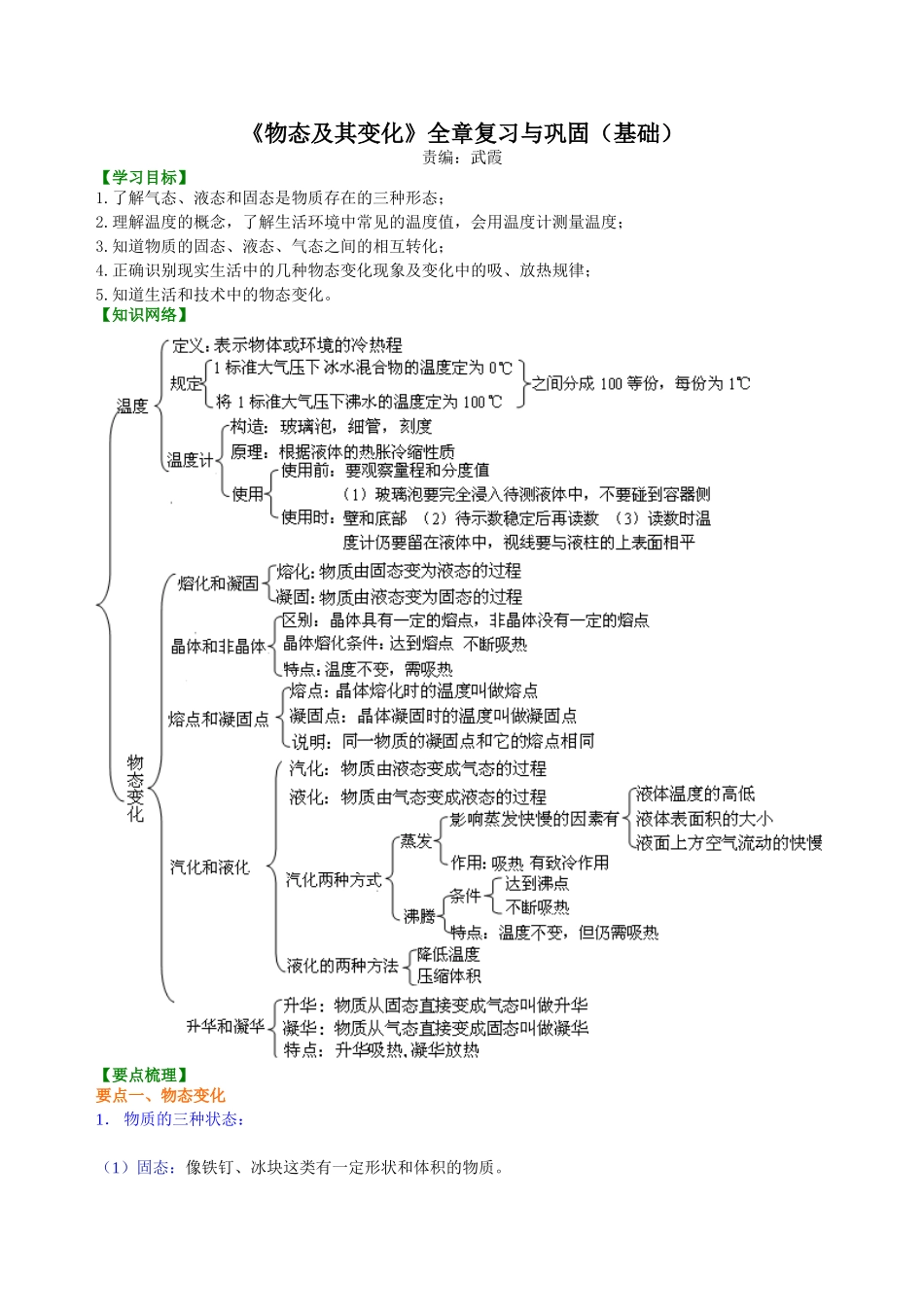 初中物理同步讲义（北师版）8上同步讲义-《物态及其变化》全章复习与巩固（基础）知识讲解.doc_第1页
