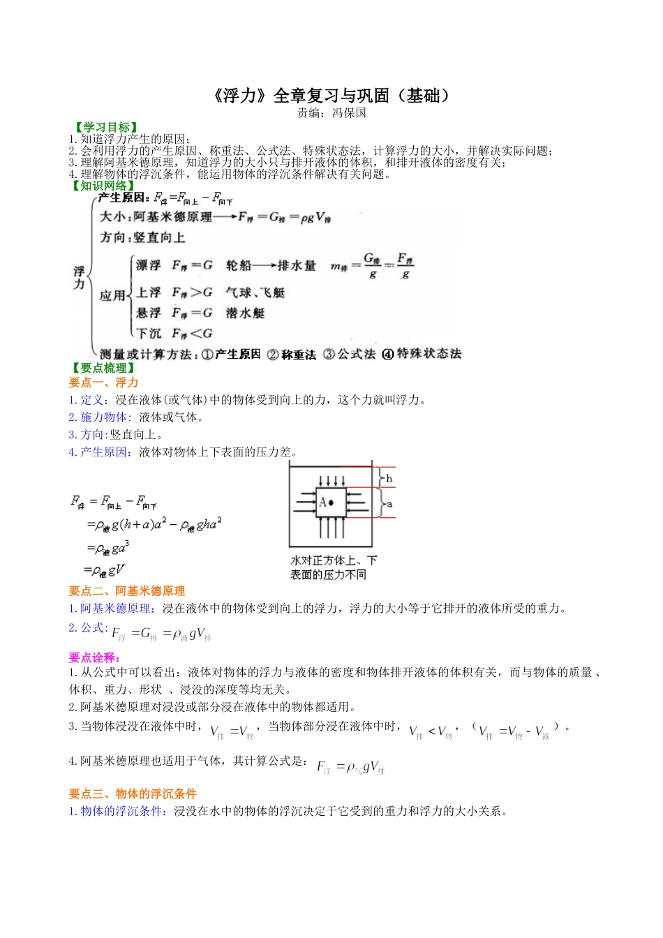 初中物理同步讲义（北师版）8下同步讲义-《浮力》全章复习与巩固（基础）知识讲解.doc_第1页