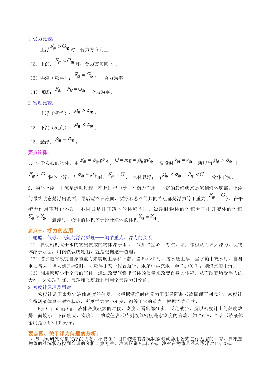 初中物理同步讲义（北师版）8下同步讲义-《浮力》全章复习与巩固（提高）知识讲解.doc_第2页
