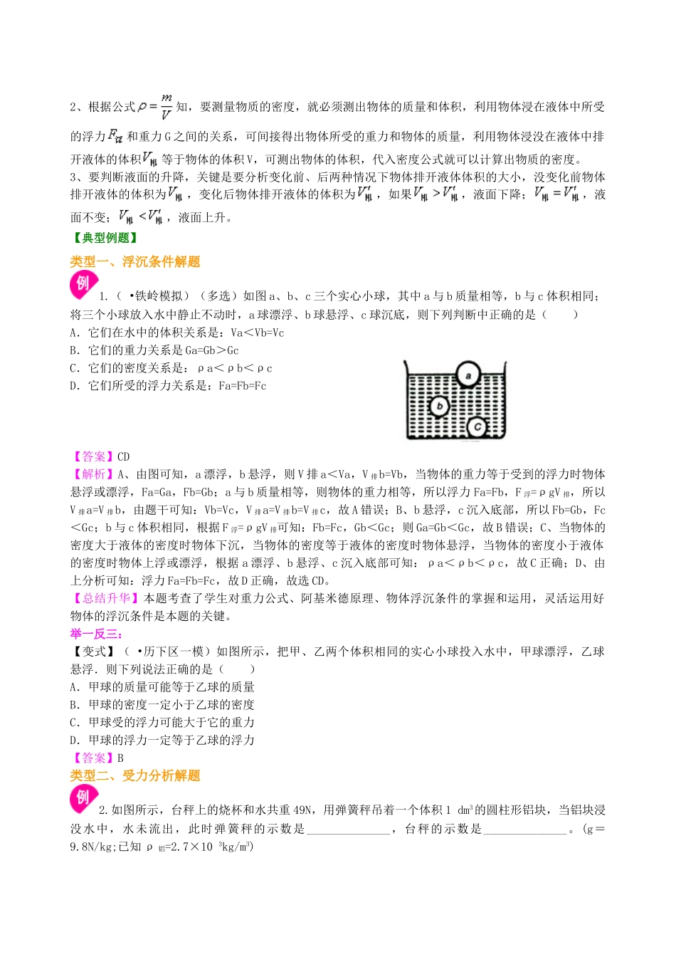 初中物理同步讲义（北师版）8下同步讲义-《浮力》全章复习与巩固（提高）知识讲解.doc_第3页