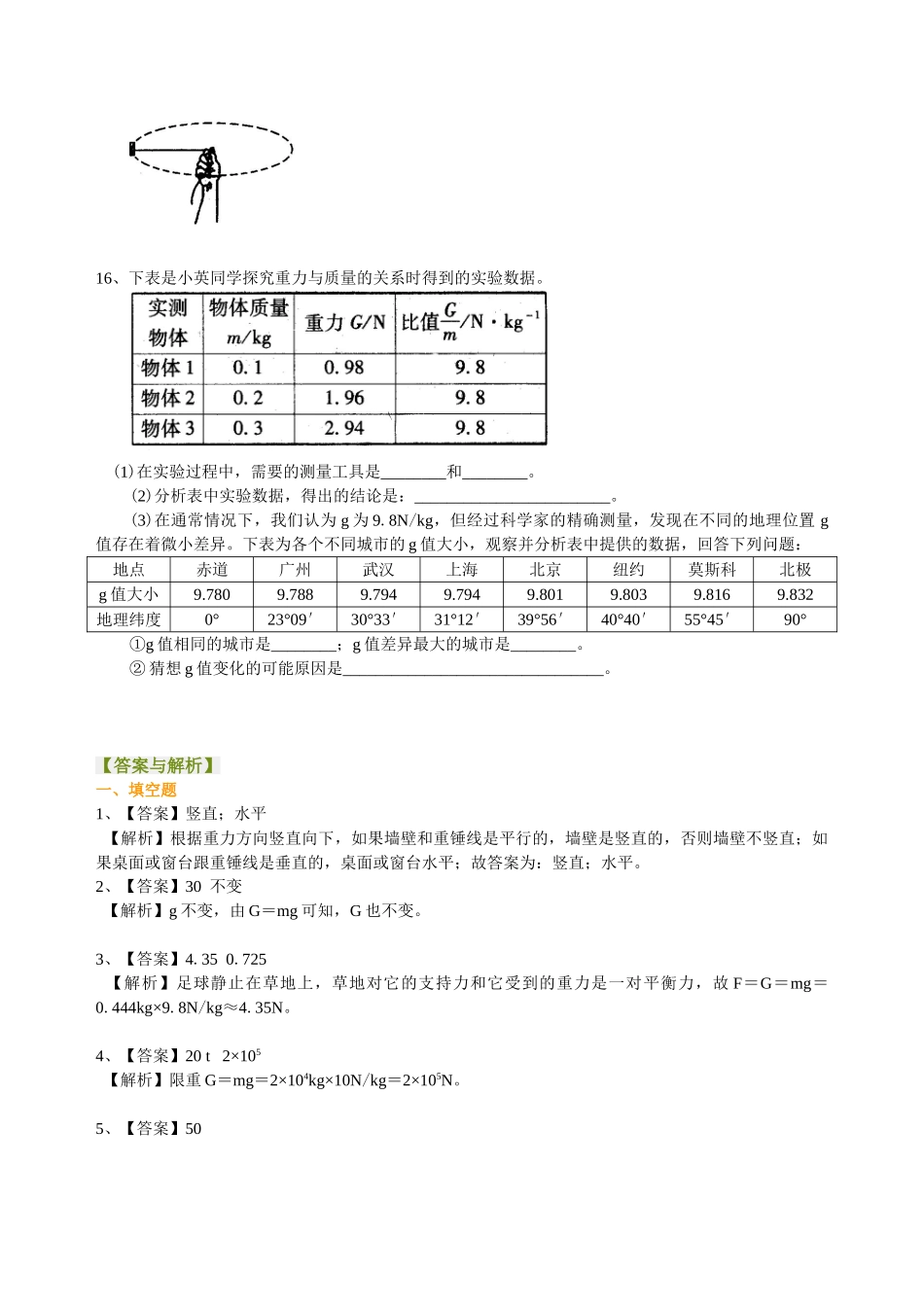初中物理同步讲义（北师版）8下同步讲义-重力（提高） 巩固练习.doc_第3页