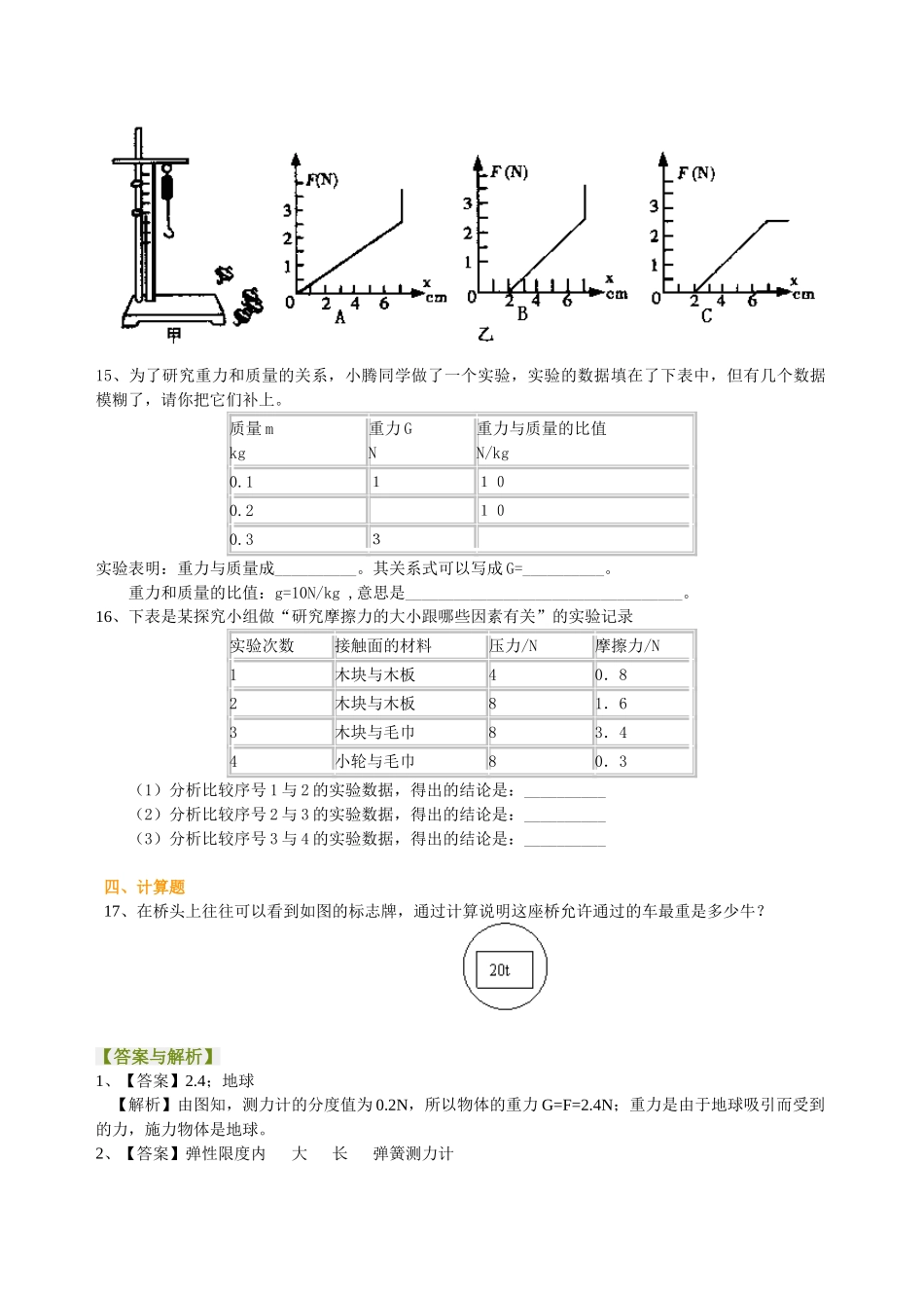 初中物理同步讲义（北师版）-总复习：重力、弹力、摩擦力（基础）巩固练习.doc_第3页