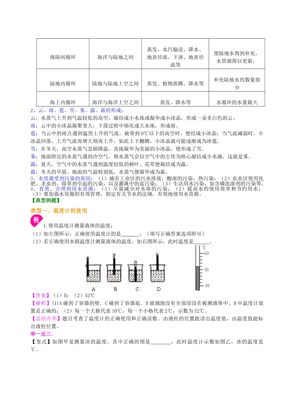 初中物理同步讲义（沪粤版）8上同步讲义-《物质的形态及其变化》全章复习与巩固（基础） 知识讲解.doc_第3页