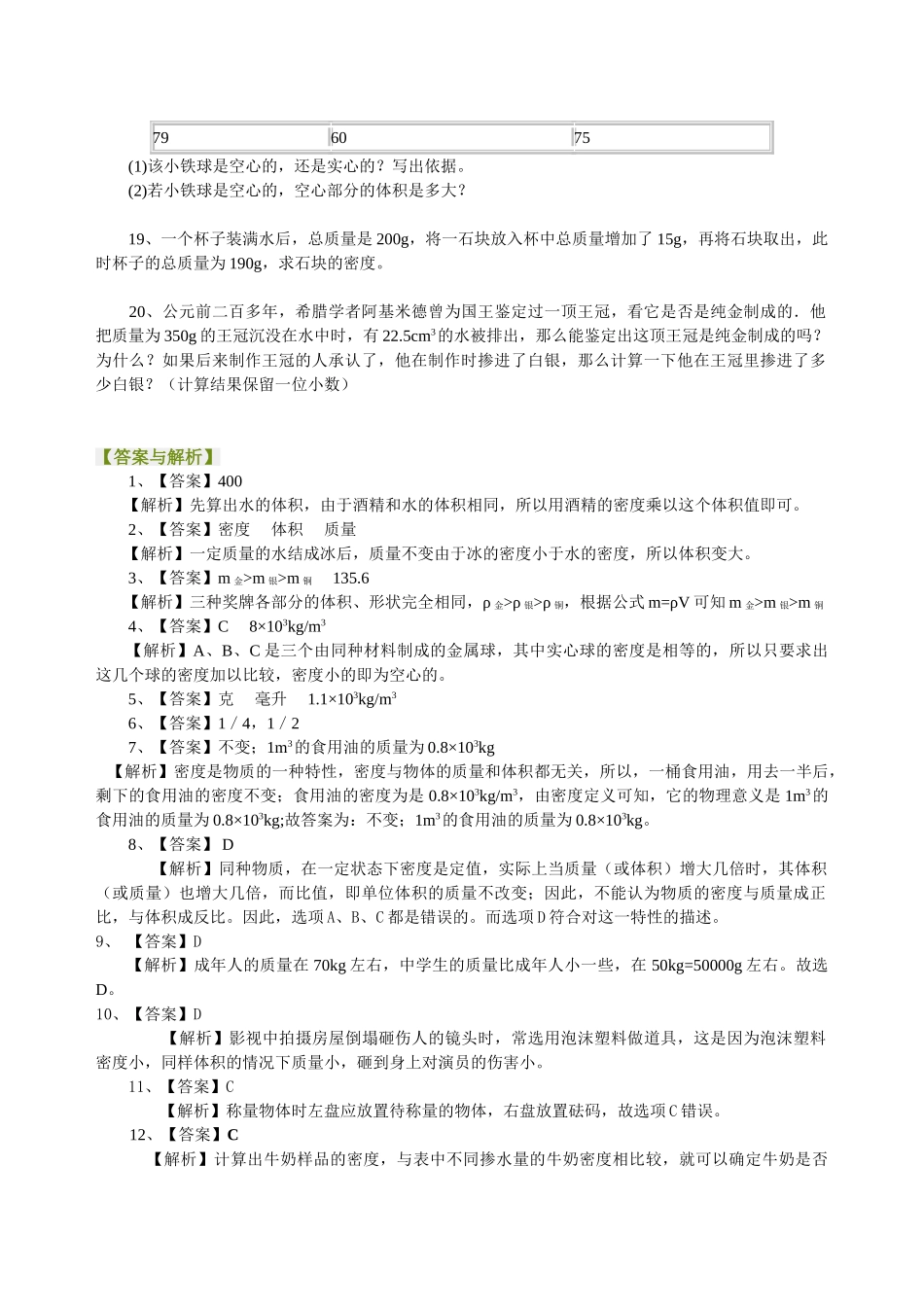 初中物理同步讲义（沪粤版）8上同步讲义-《质量与密度》全章复习与巩固（提高）巩固练习.doc_第3页