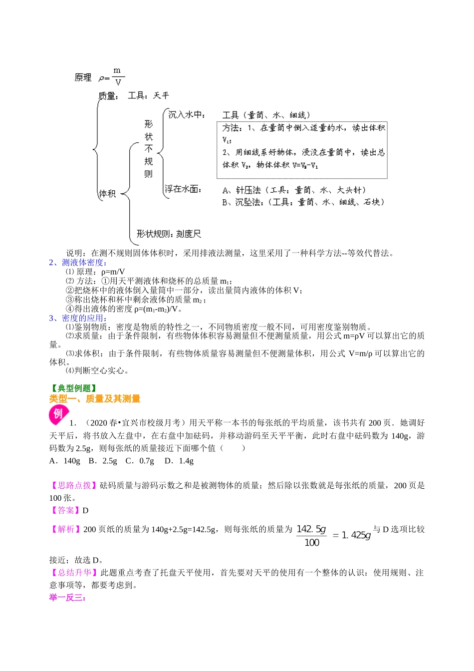 初中物理同步讲义（沪粤版）8上同步讲义-《质量与密度》全章复习与巩固（提高）知识讲解.doc_第3页
