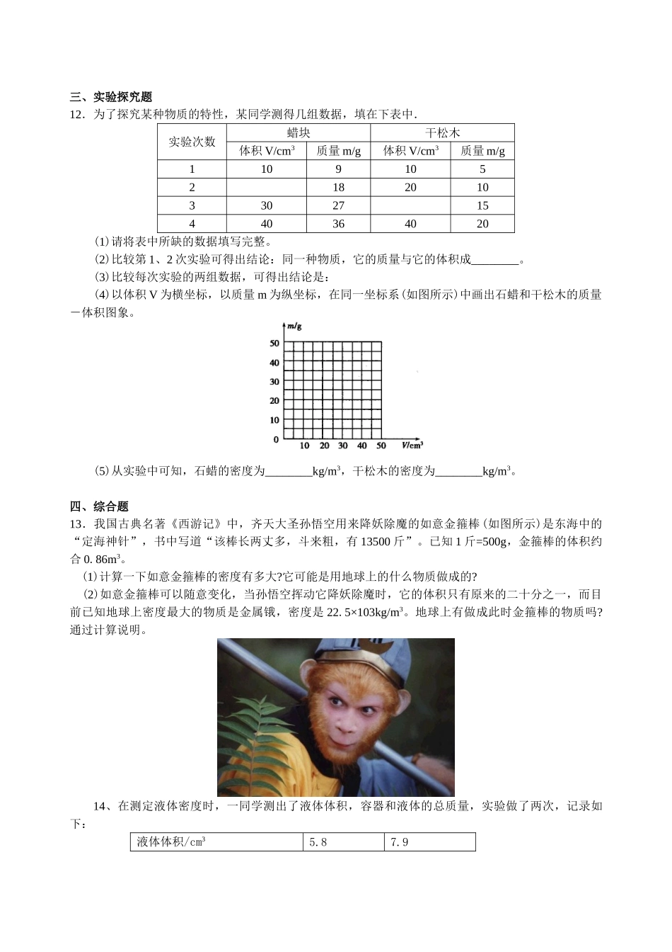 初中物理同步讲义（沪粤版）8上同步讲义-密度(提高)巩固练习.doc_第2页