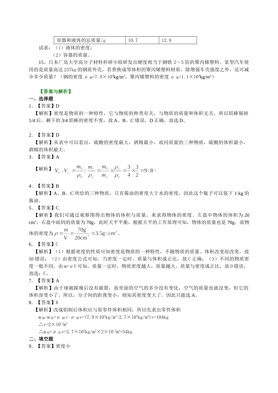 初中物理同步讲义（沪粤版）8上同步讲义-密度(提高)巩固练习.doc_第3页