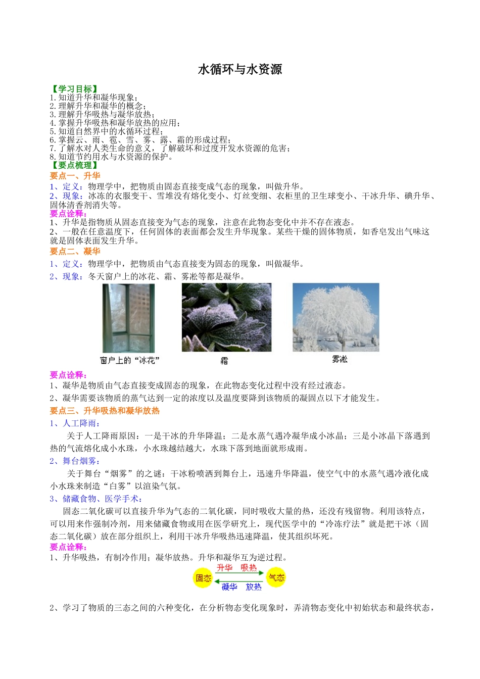 初中物理同步讲义（沪粤版）8上同步讲义-水循环与水资源 知识讲解.doc_第1页