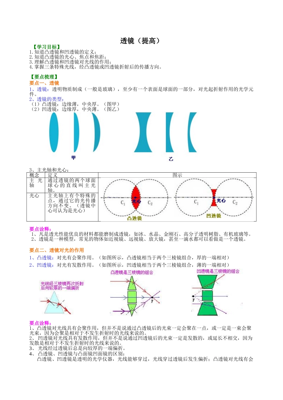 初中物理同步讲义（沪粤版）8上同步讲义-透镜 知识讲解(提高).doc_第1页