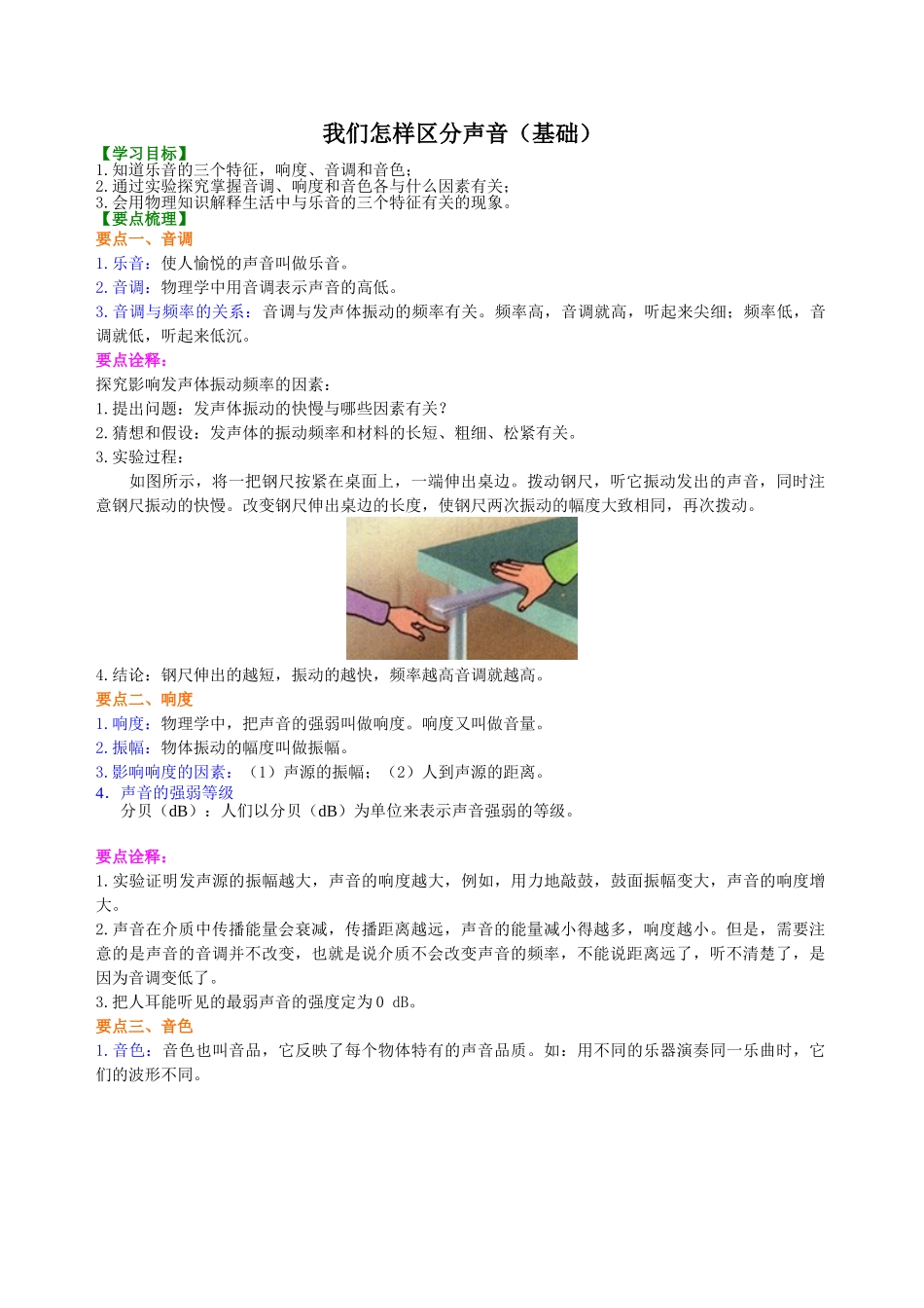 初中物理同步讲义（沪粤版）8上同步讲义-我们怎样区分声音（基础）知识讲解.doc_第1页