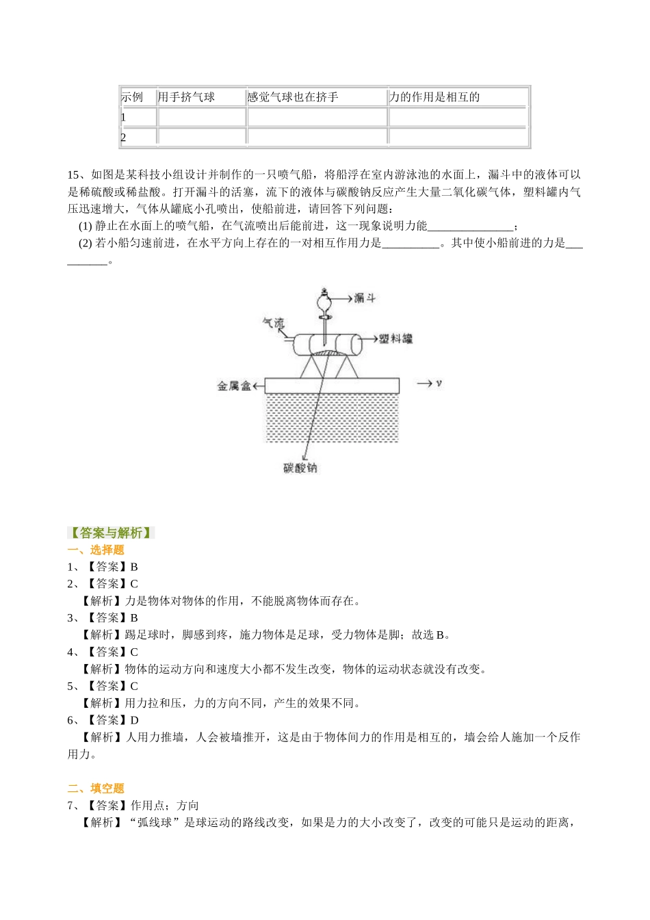 初中物理同步讲义（沪粤版）8下同步讲义-力 巩固练习.doc_第3页