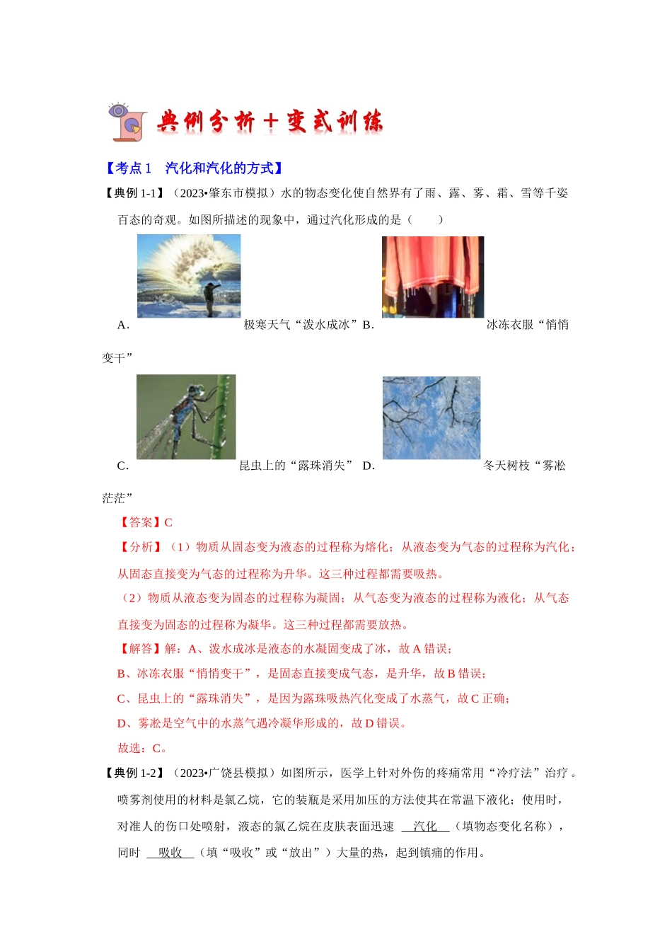 初中物理同步讲义（人教版）8上同步讲义-3.3 汽化和液化（考点解读）（解析版）.docx_第3页