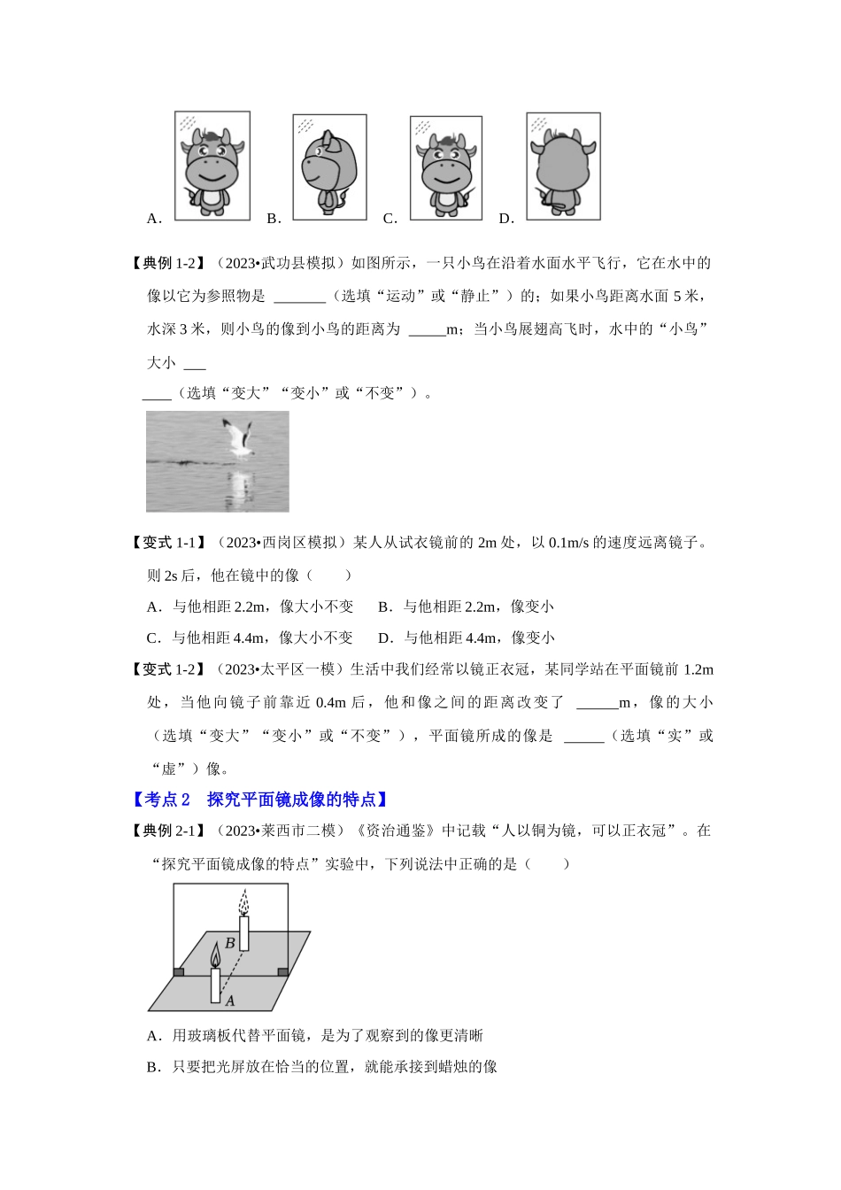 初中物理同步讲义（人教版）8上同步讲义-4.3 平面镜成像（考点解读）（学生版）.docx_第3页