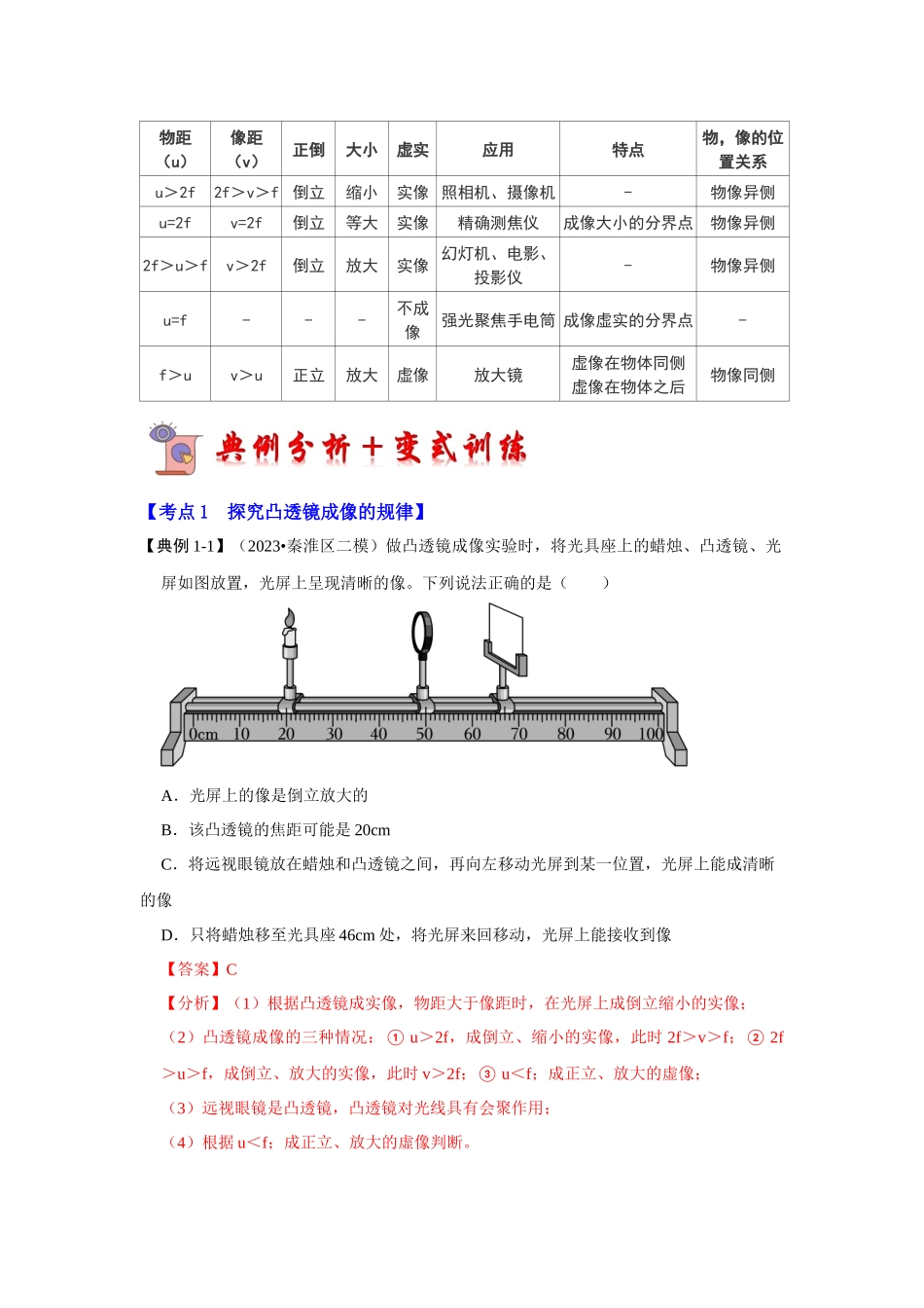 初中物理同步讲义（人教版）8上同步讲义-5.3 凸透镜成像的规律（考点解读）（解析版）.docx_第3页