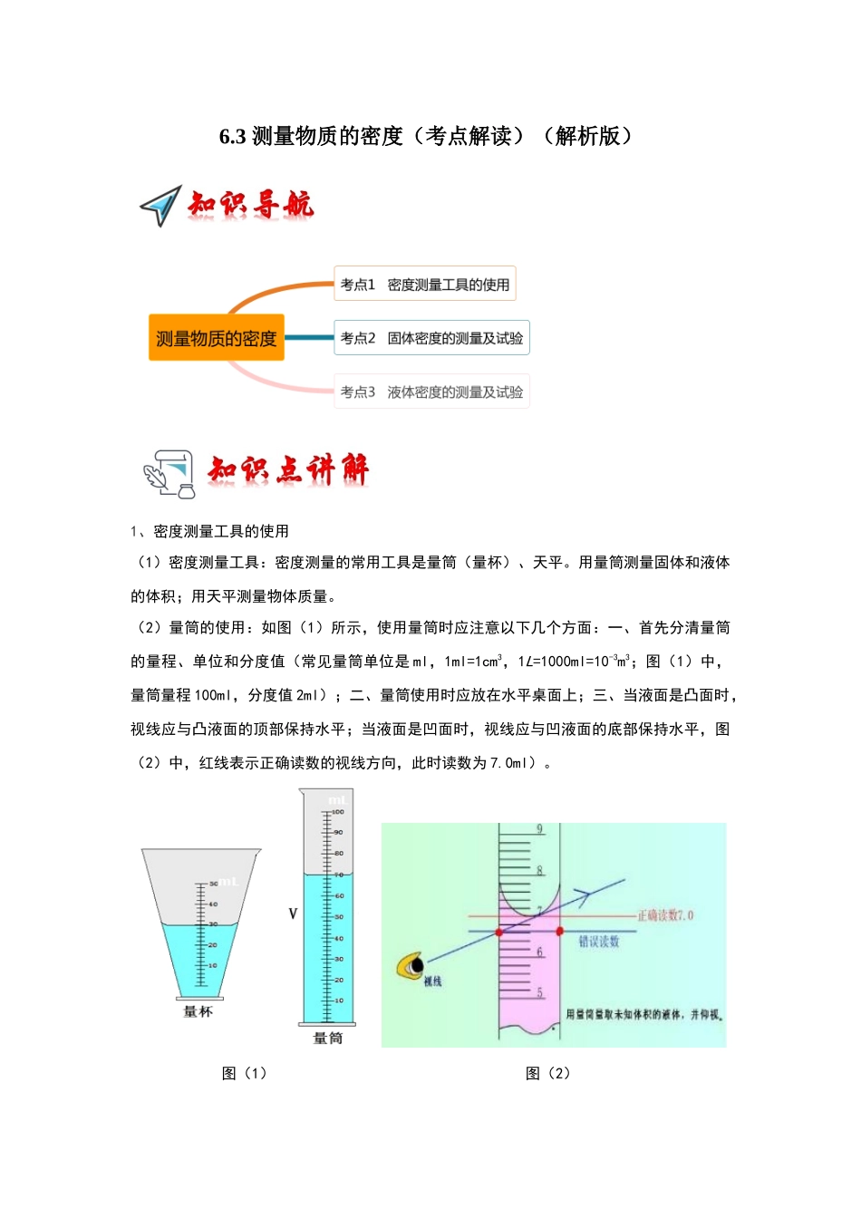 初中物理同步讲义（人教版）8上同步讲义-6.3 测量物质的密度（考点解读）（解析版）.docx_第1页