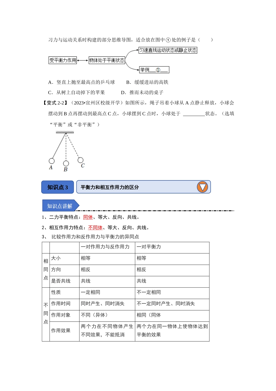 初中物理同步讲义（人教版）8下同步讲义-8.2二力平衡（知识解读）（原卷版）.docx_第3页