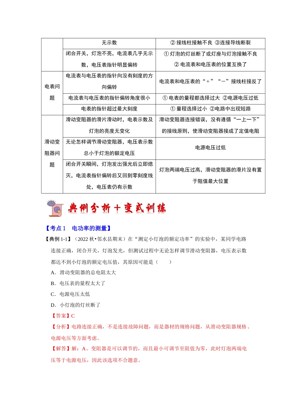 初中物理同步讲义（人教版）9全同步讲义-18.3 测量小灯泡的电功率（考点解读）（解析版）.docx_第3页