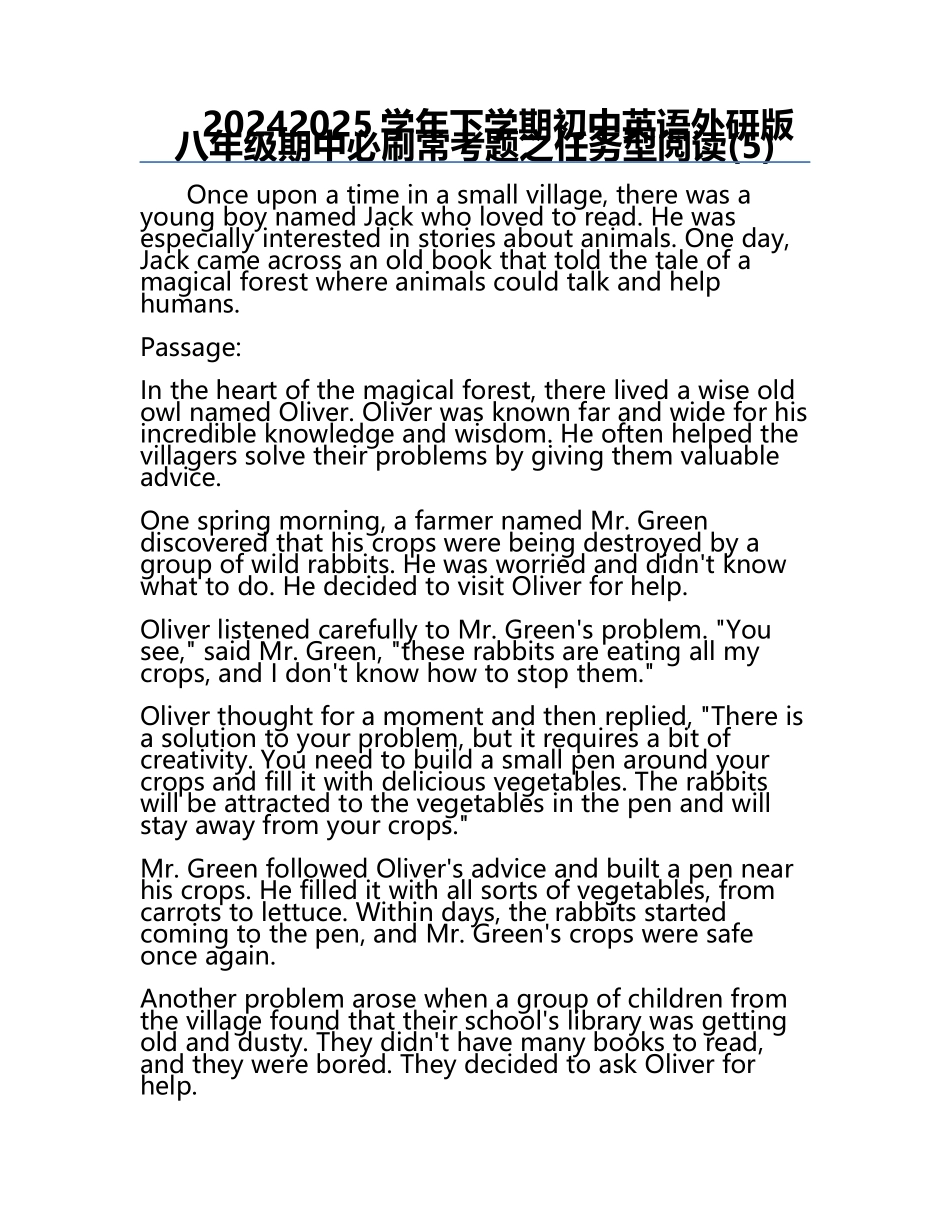 2024-2025学年下学期初中英语外研版八年级期中必刷常考题之任务型阅读(5).docx_第1页