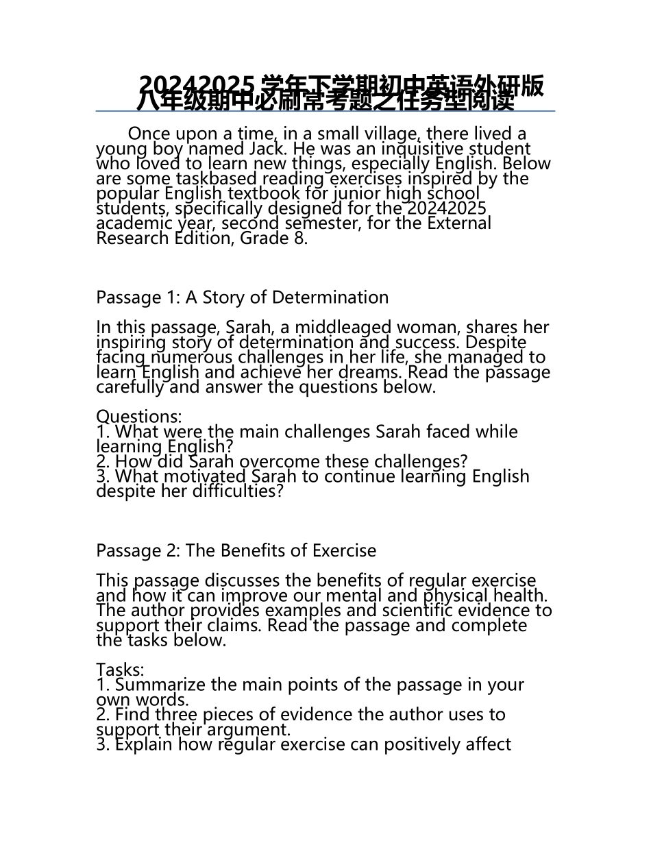 2024-2025学年下学期初中英语外研版八年级期中必刷常考题之任务型阅读.docx_第1页