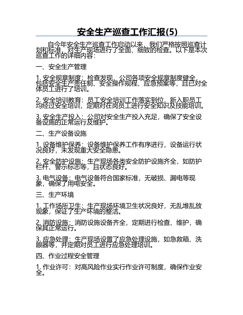 安全生产巡查工作汇报(5).docx_第1页