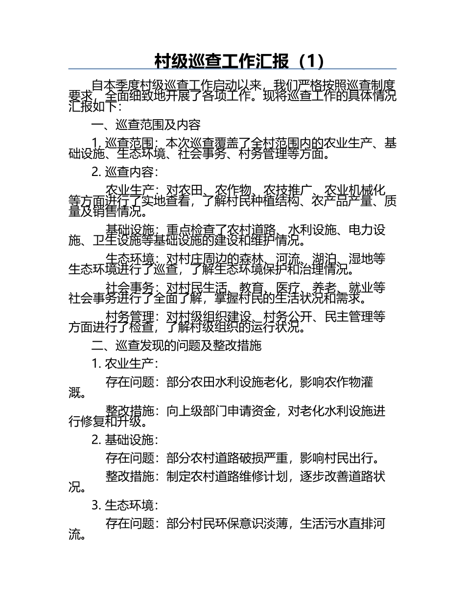 村级巡查工作汇报（1）.docx_第1页