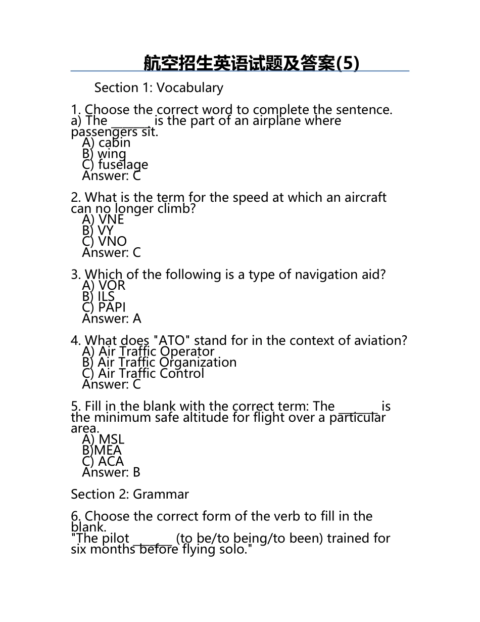 航空招生英语试题及答案(5).docx_第1页