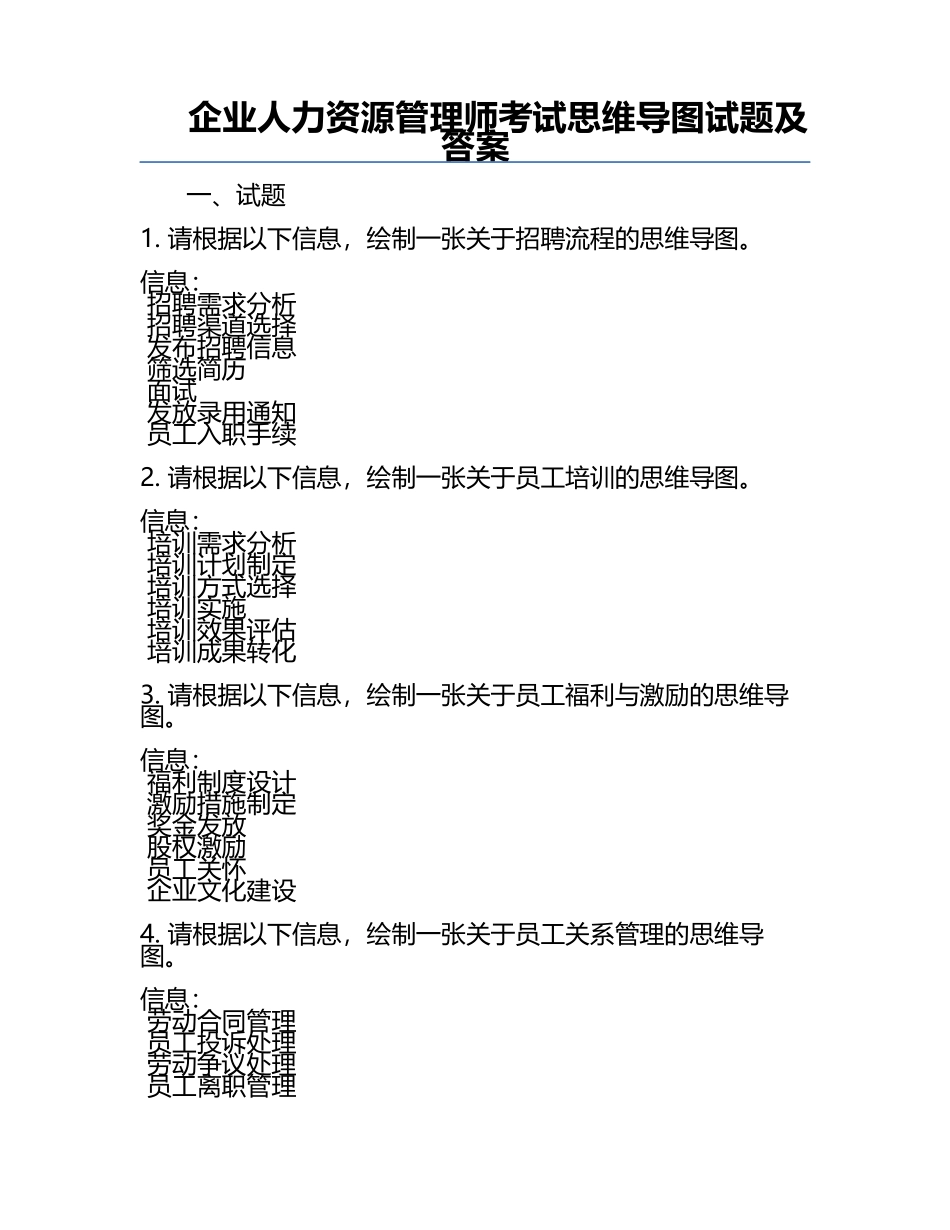 企业人力资源管理师考试思维导图试题及答案.docx_第1页