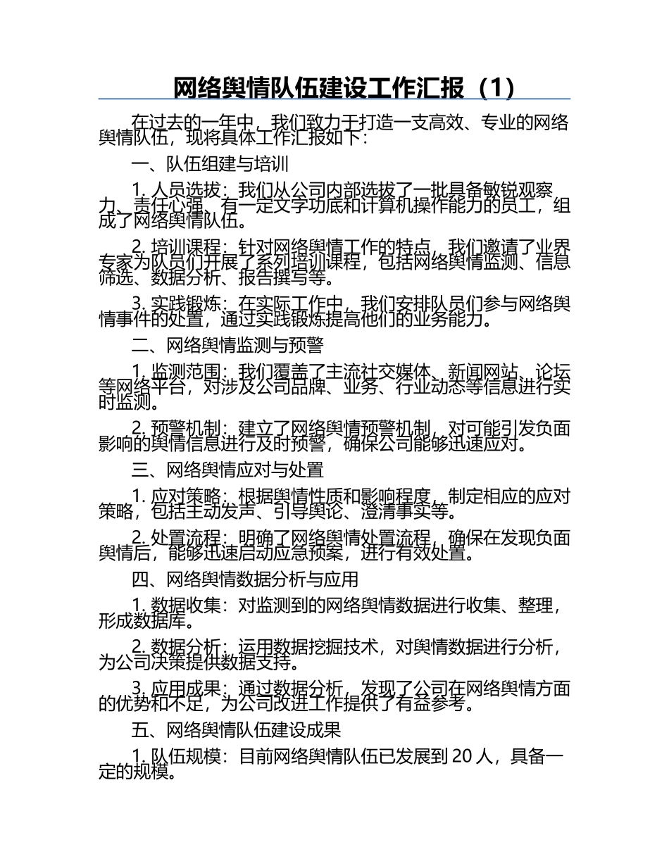 网络舆情队伍建设工作汇报（1）.docx_第1页
