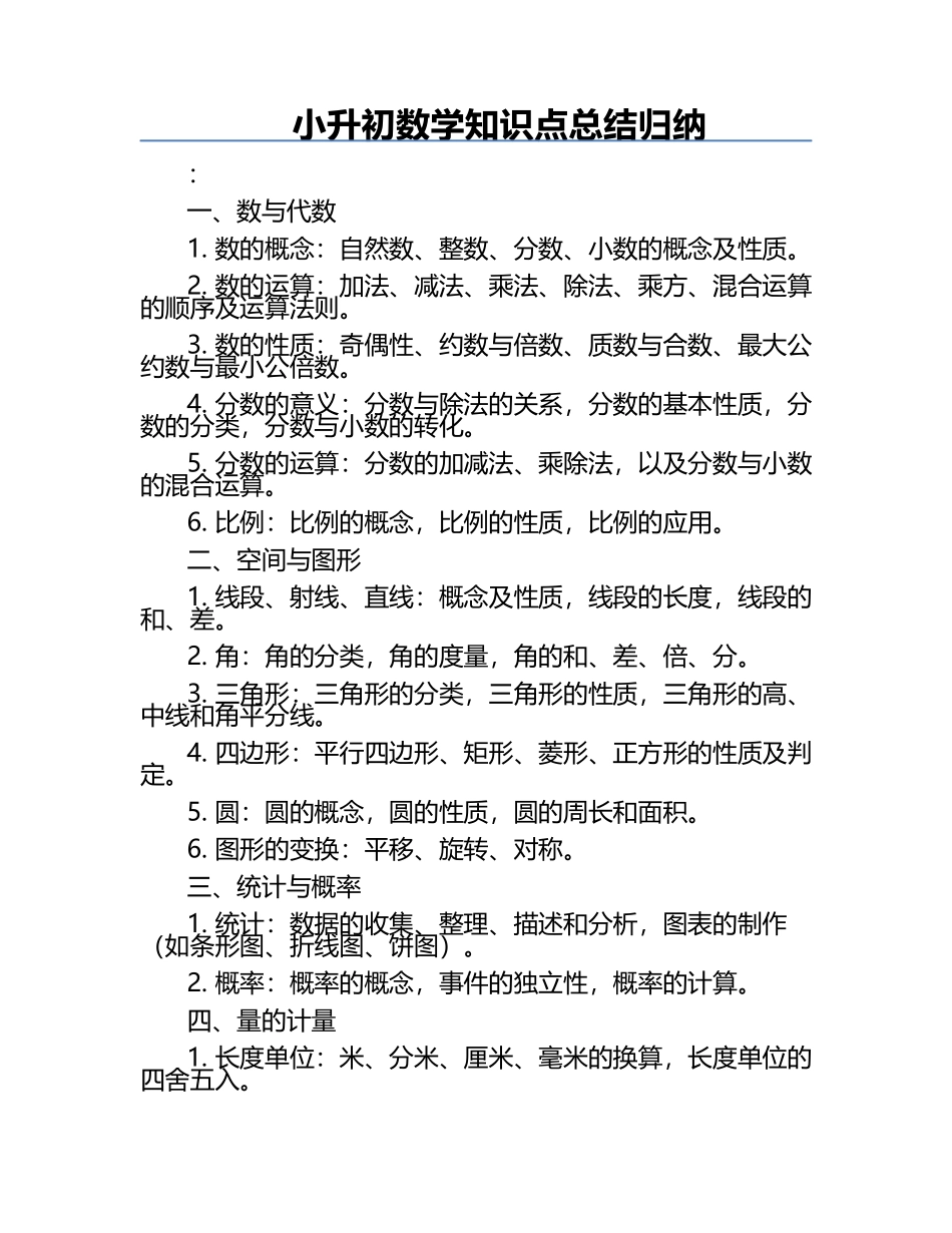 小升初数学知识点总结归纳.docx_第1页