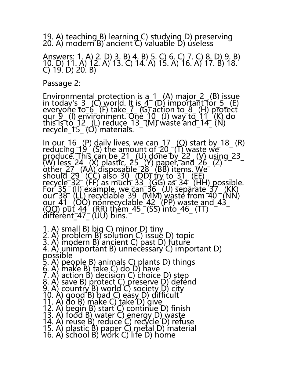 译林版英语英语八年级英语完形填空专题(含答案).docx_第2页