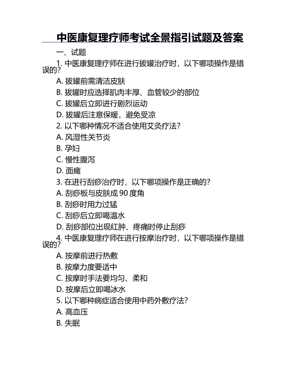 中医康复理疗师考试全景指引试题及答案.docx_第1页