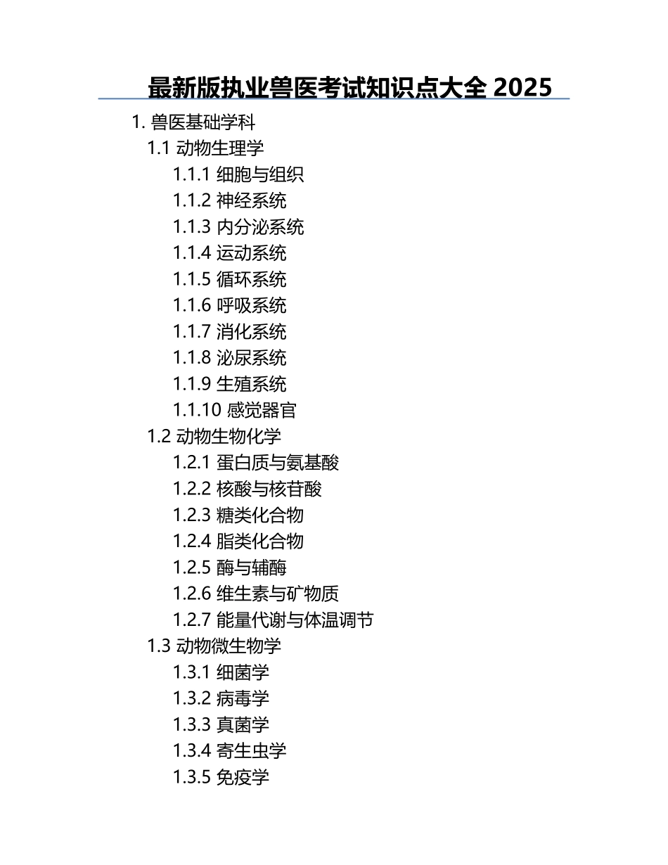 最新版执业兽医考试知识点大全2025.docx_第1页