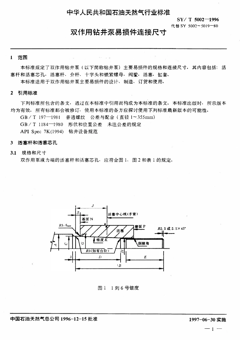SYT 5002-1996 双作用钻井泵易损件连接尺寸.pdf_第3页