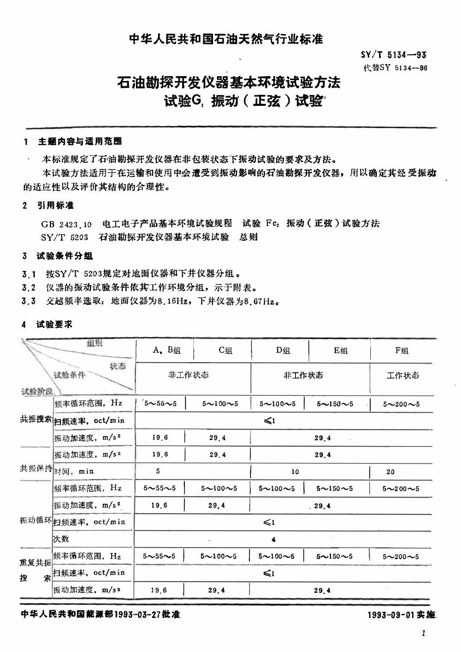 SYT 5134-93 石油勘探开发仪器基本环境试验方法  试验G： 振动（正弦）试验.pdf_第2页