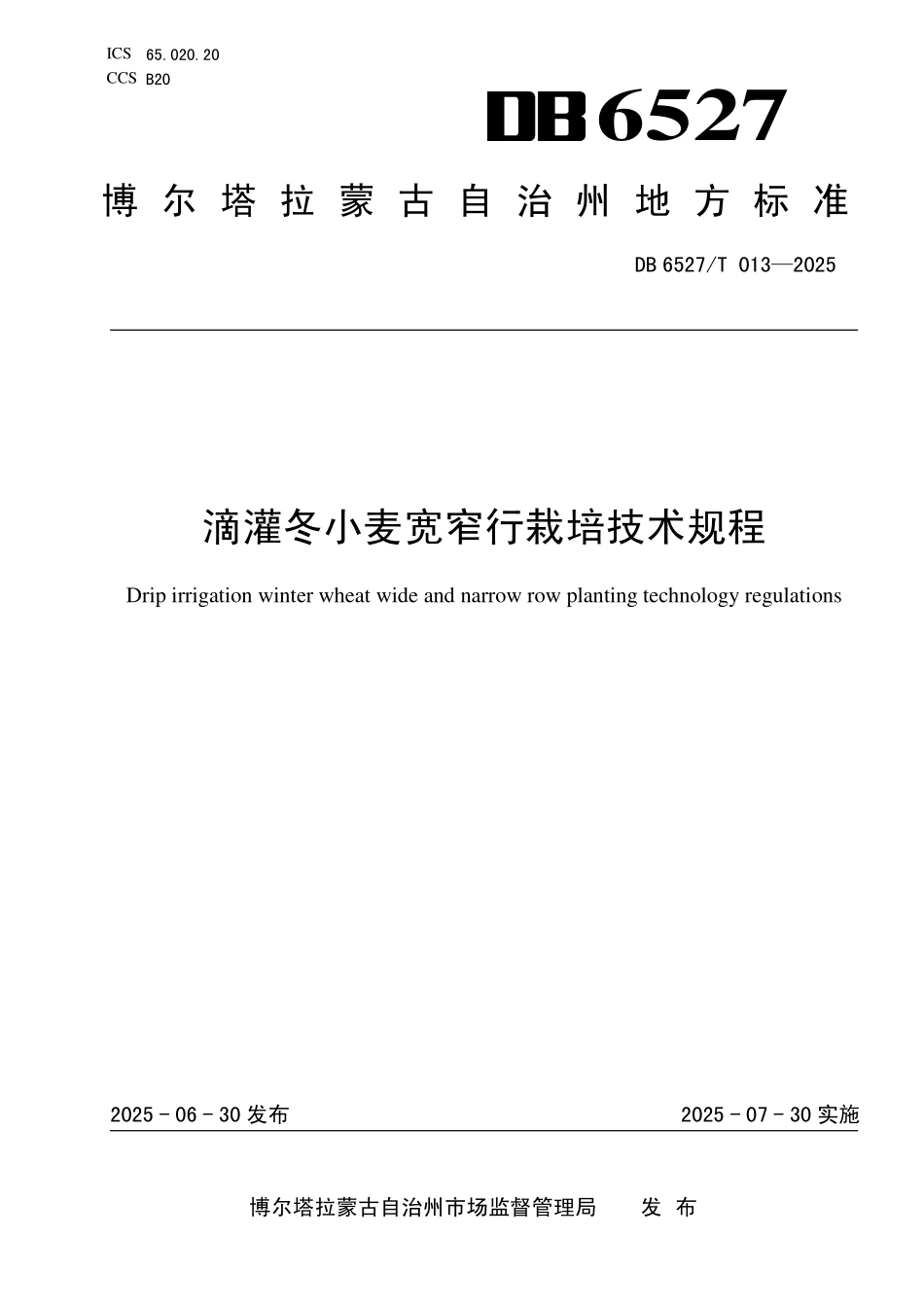 DB6527T013-2025 滴灌冬小麦宽窄行栽培技术规程.pdf_第1页