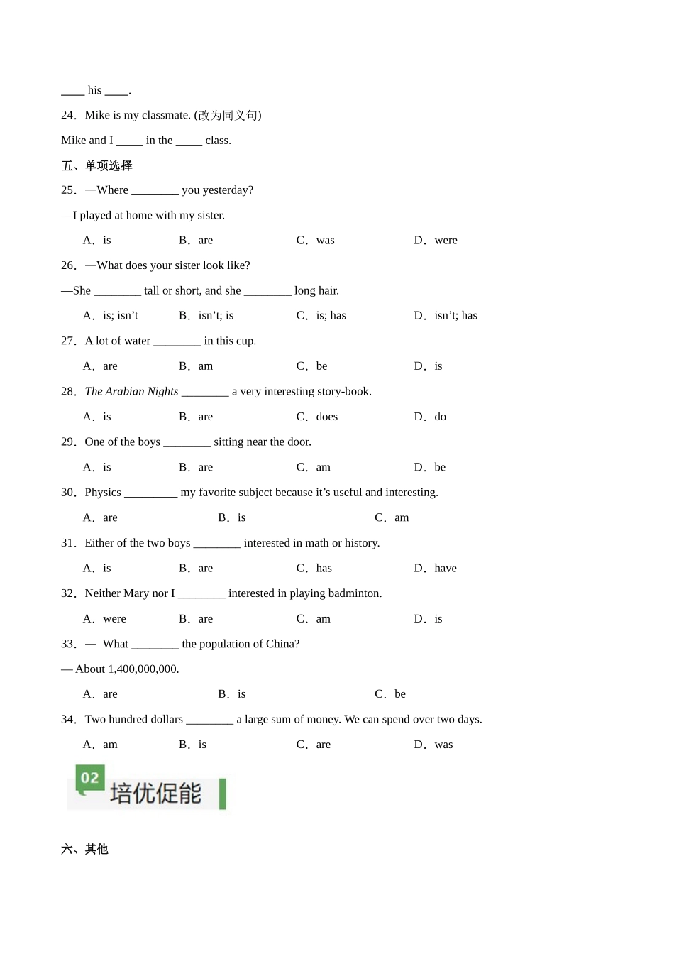 25秋新人教版七年级英语上册-Unit1课时3SectionA（GrammarFocus）分层作业（学生版+教师版）.docx_第3页