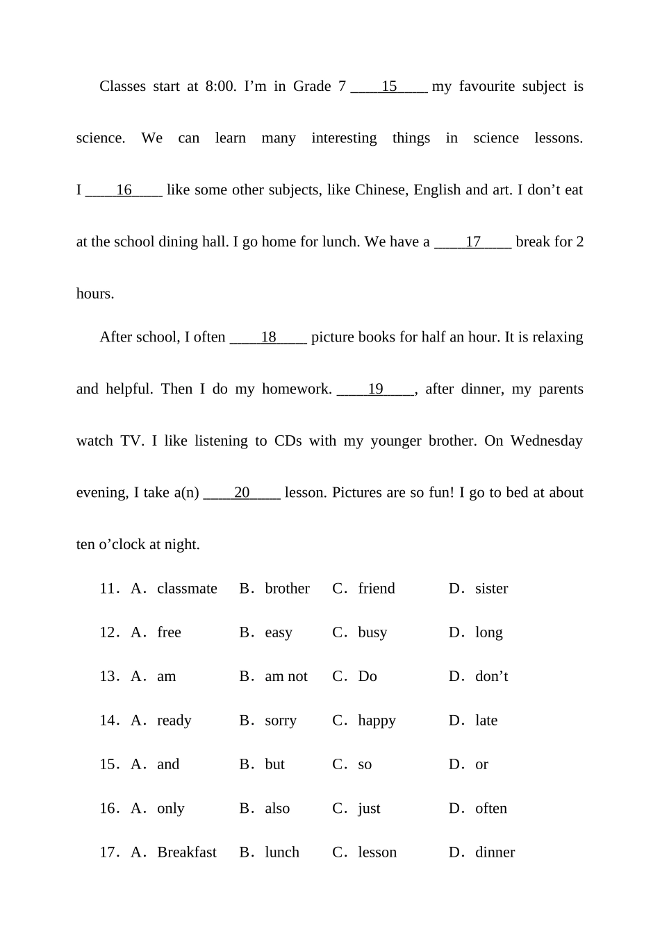 25秋新人教版英语七年级上册 Unit 6 A Day in the Life综合检测（含答案）.docx_第3页