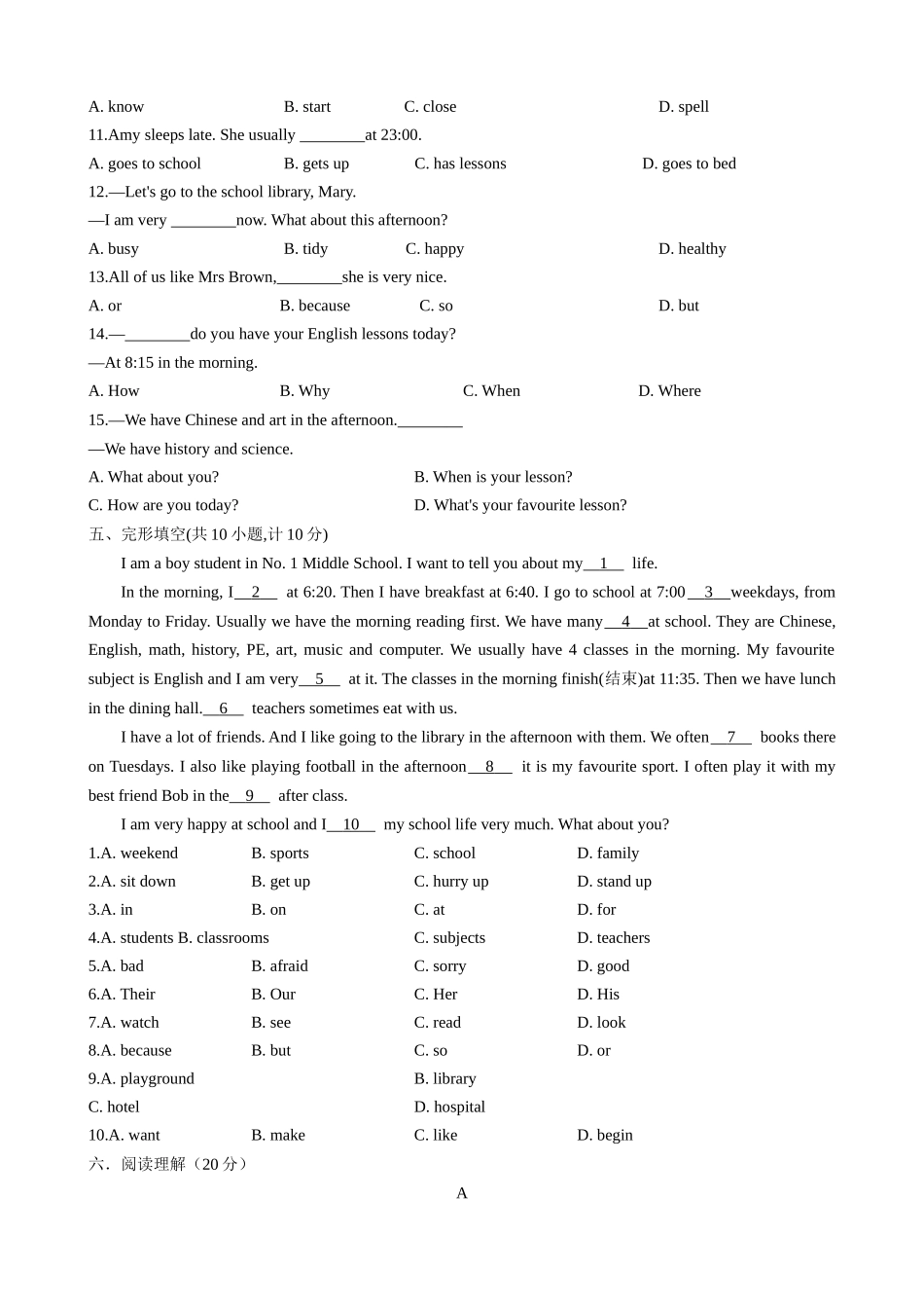 25秋新人教版英语七年级上册 Unit6ADayintheLife单元测试（学生版+教师版） .docx_第3页